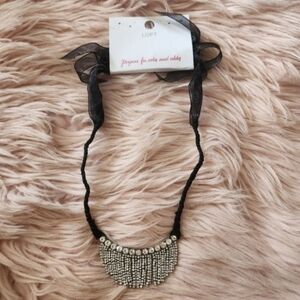 Loft Rhinestone tie back ribbon necklace new